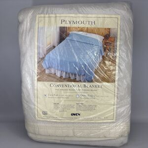 Vintage NOS Owen Plymouth Blanket 72" x 90" Full/Twin Bone Beige Polyester Soft